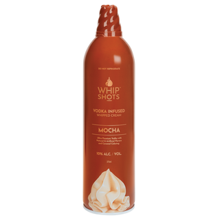 Whip Shots Mocha Vodka Infused Whipped Cream bottle on a white background